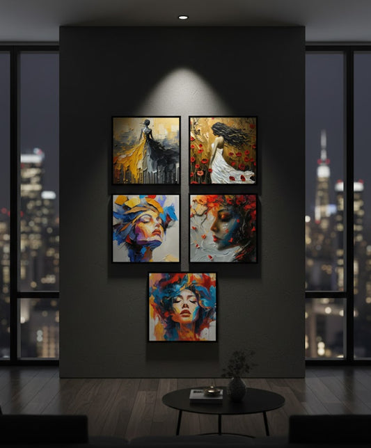 Colorful Woman Face Abstract Art (5 Panel) Wall Art