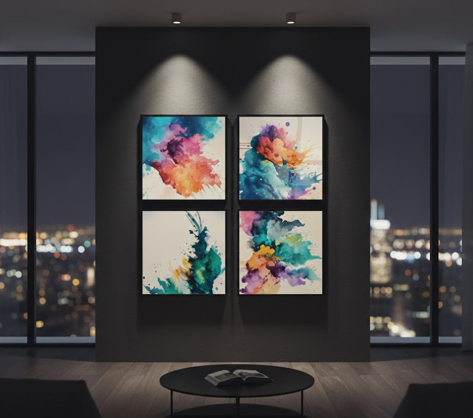 Abstract Splashed Watercolor Textured (4panel) Wall Art