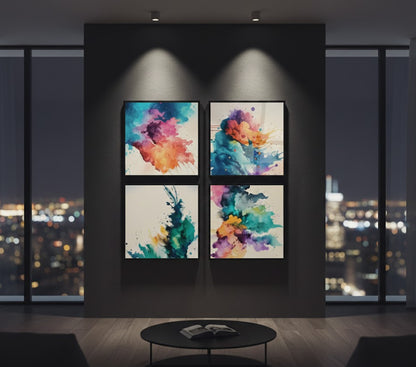 Abstract Splashed Watercolor Textured (4panel) Wall Art