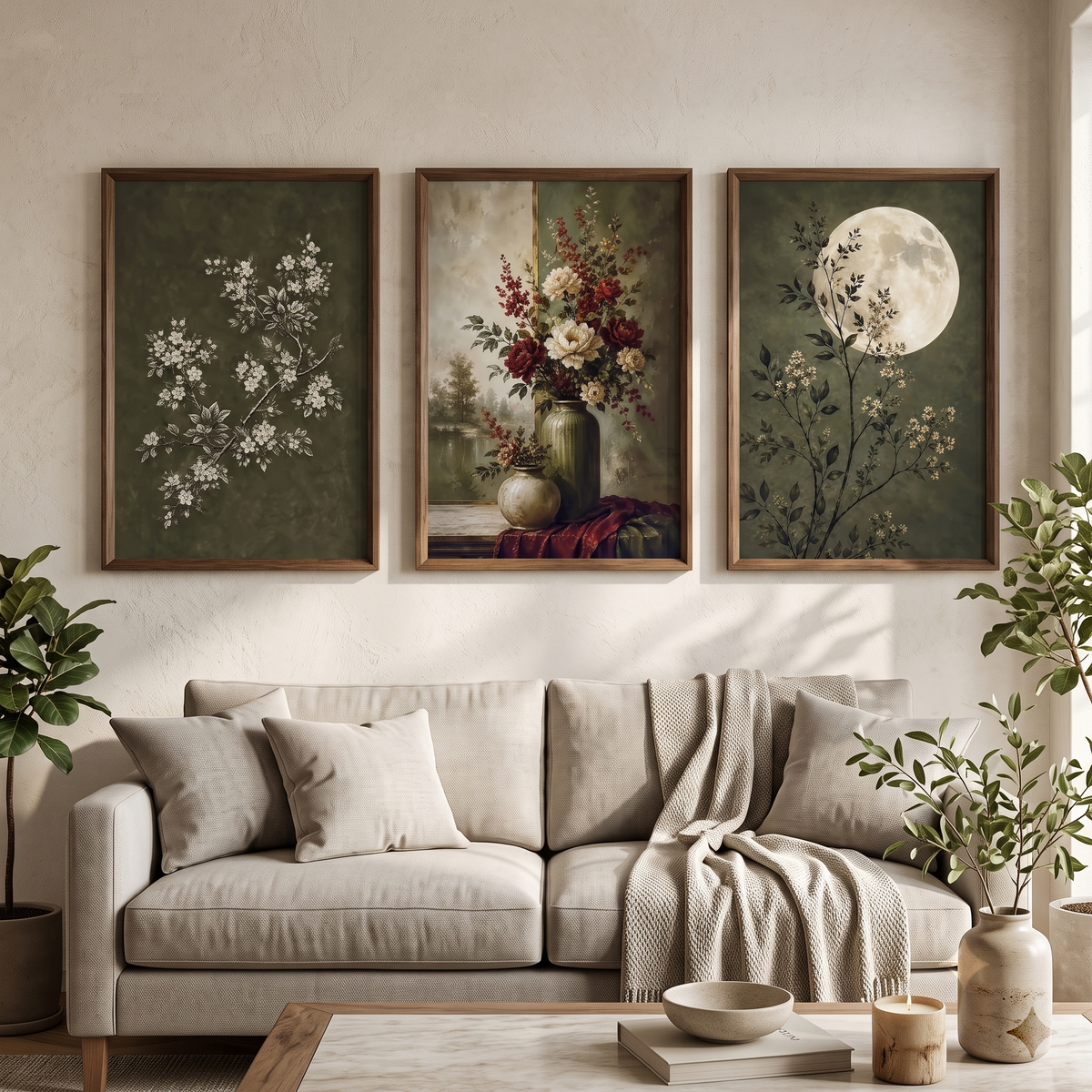 Vintage Botanical Elegance – Luxury Canvas Wall Art Set of 3