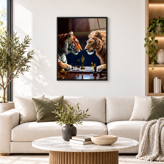 Lion vs Tiger Game of Beast square living room mockup