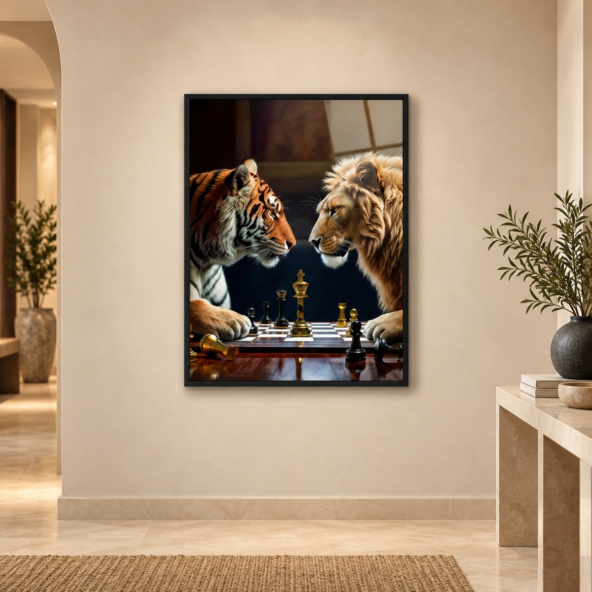 Lion vs Tiger Game of Beast square hallway mockup
