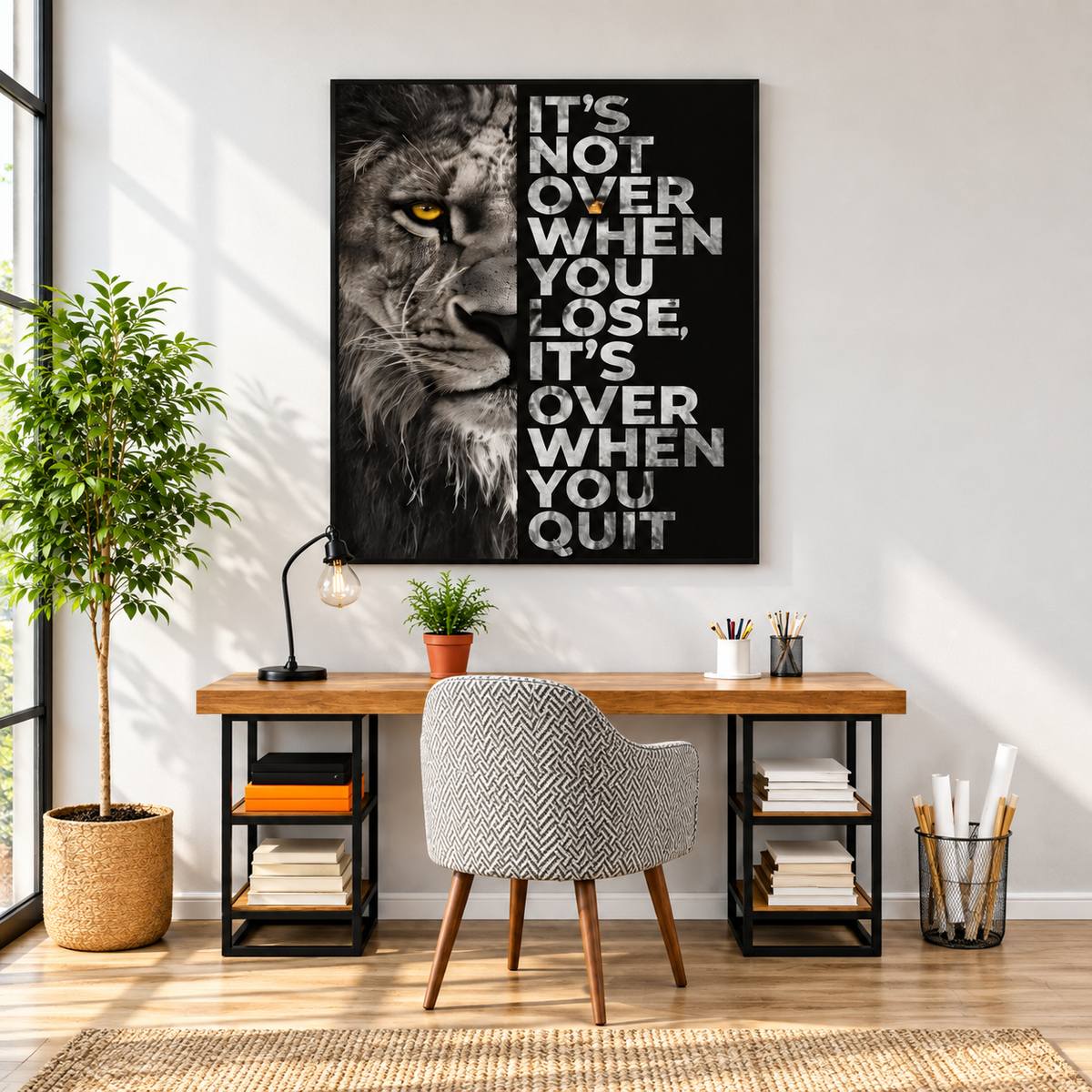 Motivational Lion square home office mockup